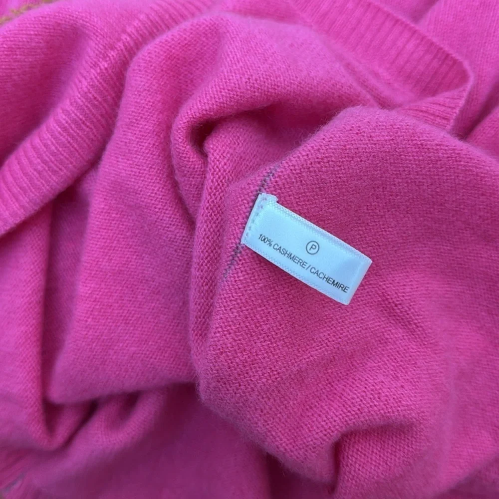 Lisa Todd Teddy Bear Graphic Intarsia Cashmere Sweater – Bright Pink – Size XL